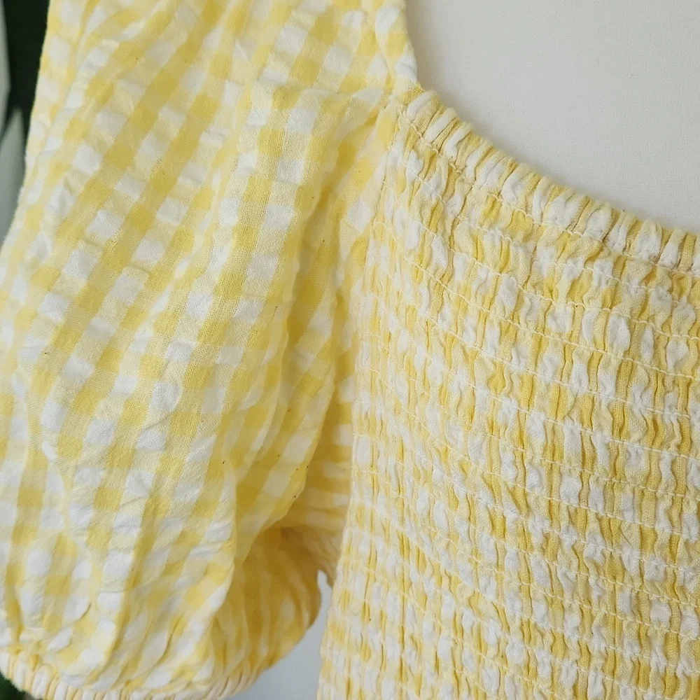 And Now This Dress Milkmaid Cotton Lace-up-Back Puffed Sleeves Tiered Gingham 1X - Picture 9 of 15